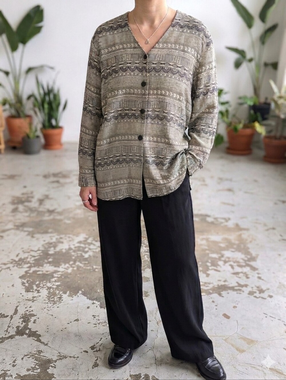Vintage Beechers Brook Boho Artsy Button Front Blouse Tunic Oversized Small